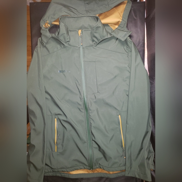 Mountain Wearhouse Jacket Mens XXL Green Gold Removable Hood - Picture 1 of 9